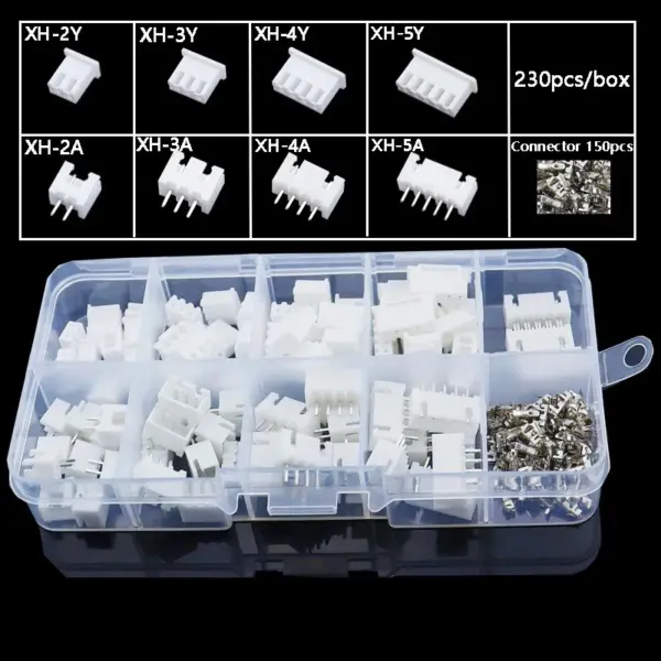 New 230Pcs XH2.54 PH2.0 2p 3p 4p 5 Pin 2.54mm 2.0mm Pitch Terminal Kit JST Connector Wire Connectors Adaptor Box Packing