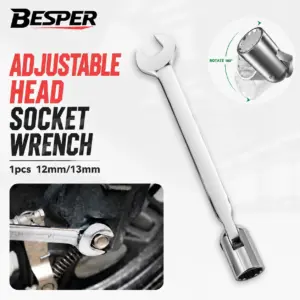 1Pcs Dual-Use Adjustable Head Socket Wrench 12mm/13mm Dual Use Open-End Spanner Single Hole Universal Wrench for Repair Tools