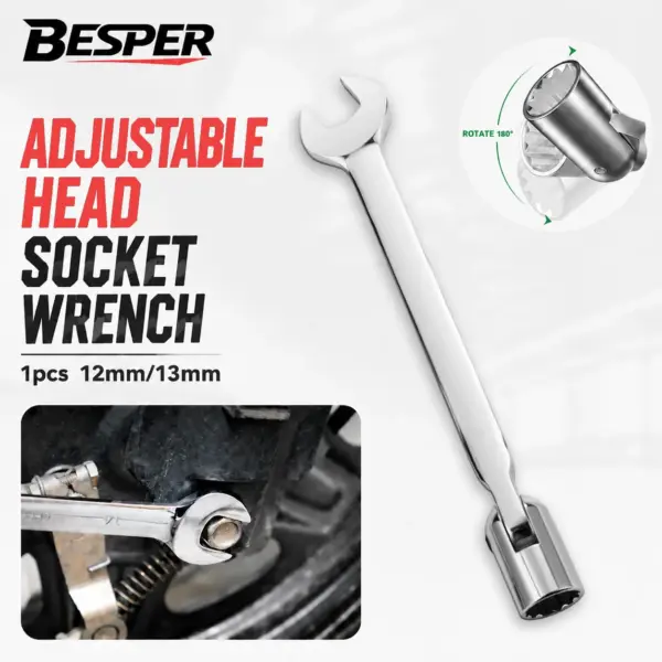1Pcs Dual-Use Adjustable Head Socket Wrench 12mm/13mm Dual Use Open-End Spanner Single Hole Universal Wrench for Repair Tools