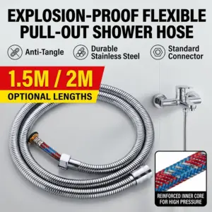 1.5M/2M Stainless Steel Braided Shower Hose High Pressure Explosion-Proof Flexible Bathroom Extension Tube for Handheld Showers