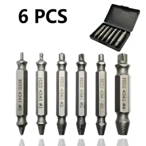 6-piece set of double headed screw extractor, tool set for sliding teeth, broken wires, and reverse teeth extraction