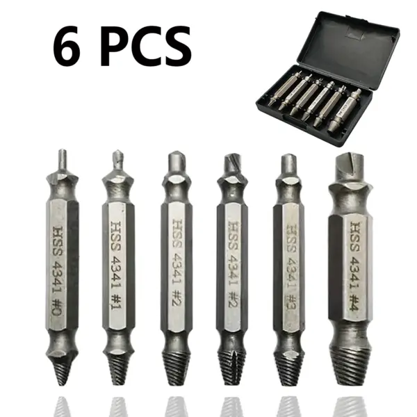 6-piece set of double headed screw extractor, tool set for sliding teeth, broken wires, and reverse teeth extraction