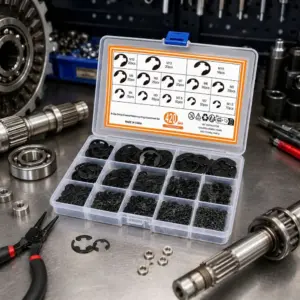 Black Color E-Type Circlip Assortment Set Fine Treated Metal Solid Texture Open Snap Ring Retaining Ring Kit