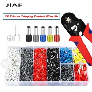VE Tubular Crimping Terminal Ferrule Kit with 800-1900PCS HSC8 6-4A 0.25-10mm² Pliers Mini Wire Ferrule Fixture Kit