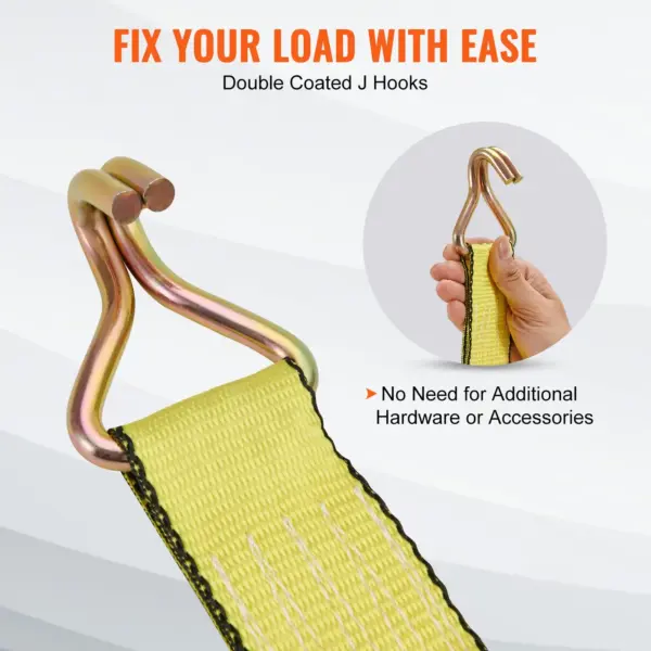 Ratchet Tie Down Straps ,4PK, 5000 Lb Break Strength, Double J Hook Includes 4 Premium 2' X 15' Rachet Tie Downs With Padded