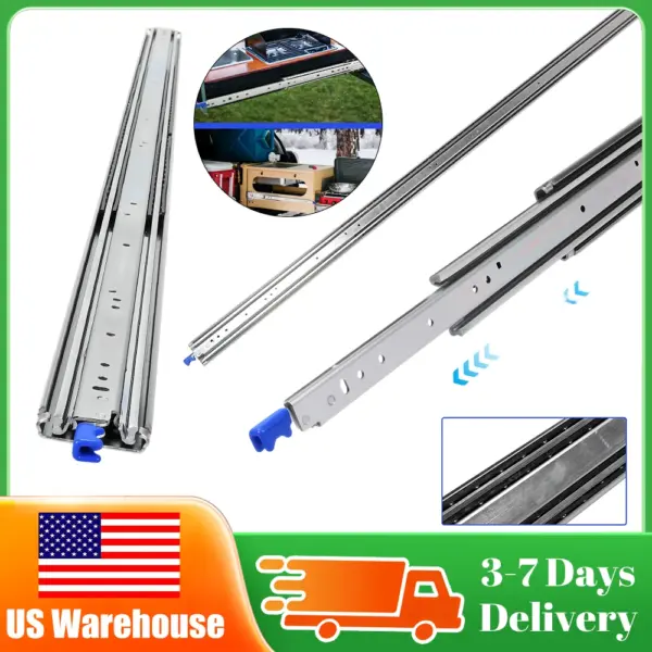 1 Pair 3-Fold Drawer Slides with Lock Full Extension Ball Bearing Runners Drawer Runners for RV Truck Furniture Cabinet Hardware