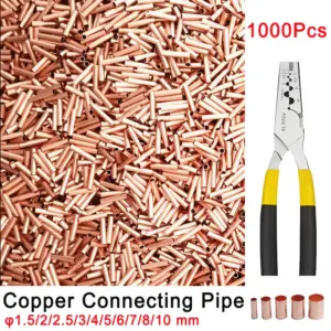 1000Pcs Copper Tube Terminal Cable Lug Crimp Connection Set Red Copper Small Tube Electrical Wire Connector Kit Pipe Wire Joint