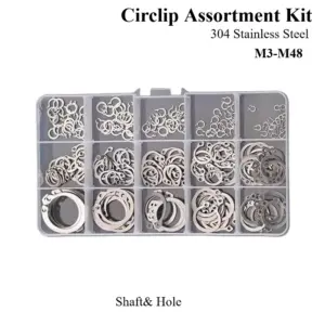 304 Stainless Steel Circlip Kit Shaft Hole Retaining Ring Snap Ring C-Clip M3-M48 Assortment For Automotive Machinery DIY Repair