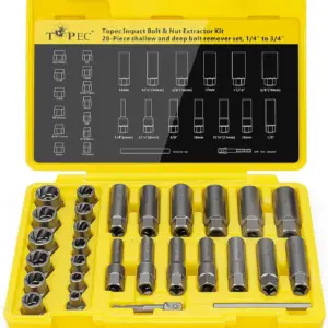Bolt Extractor Set 28PCS, 3/8" Drive Stripped Lug Nut Remover, Spark Plug Socket Kit for Broken Rounded Bolts, Professional Deep
