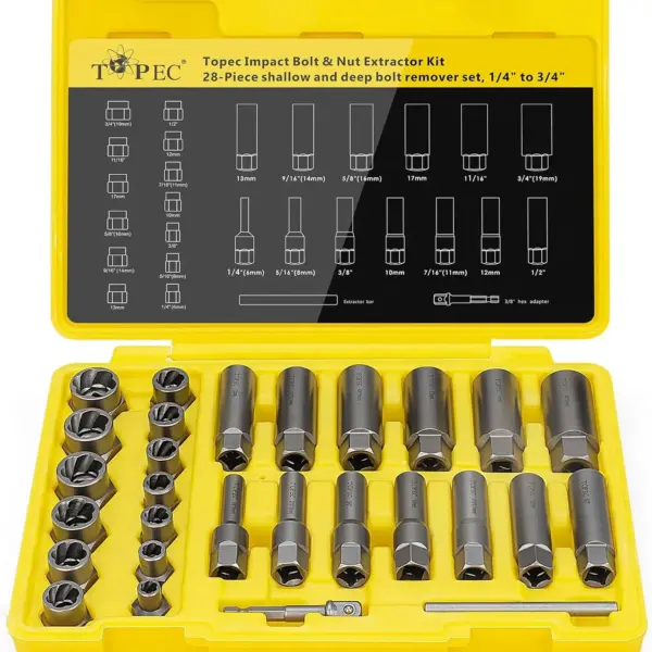 Bolt Extractor Set 28PCS, 3/8" Drive Stripped Lug Nut Remover, Spark Plug Socket Kit for Broken Rounded Bolts, Professional Deep