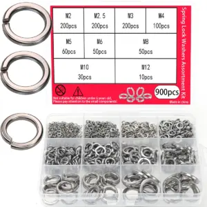 Stainless steel spring lock washers, 900pcs combination set,open type lock washers,spring washers,for bolts,screws and machinery