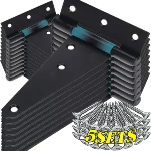 5/1Sets T Shape Iron Hinges Heavy Duty Black Door Gate Hinges Cabinet Barn Room Strap Hinge with Screws Hardware Board Bracket