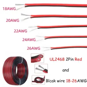 5/10M Red Black Electrical Wire 18/20/22/24/26AWG LED Strip Cable 2 Core Tinned Copper Extension Power Cord For Lighting Audio