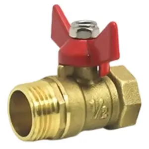Brass Ball Valve 1/2inch Shut-Off Valve With Red Wing Handle Red Threaded Connection Valves For Water Pipes Plumbing Tools