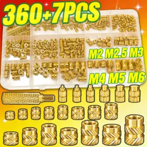 360+7Pcs M2-M6 Brass Threaded Inserts Kit Heat Set Tool Metric Knurled Nuts Fastener for Plastic 3D Printing Accessories