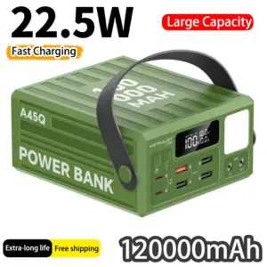 120000mAh Outdoor Camping Power Bank 30W Fast Charging Portable Charger External Battery with LCD Powerbanks for IPhone Xiaomi