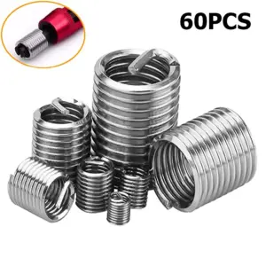 60Pcs Stainless Steel Coiled Wire Helical Threaded Inserts Kit M3-M12 Helicoil Thread Repair Insert Set for Hardware Repair Tool