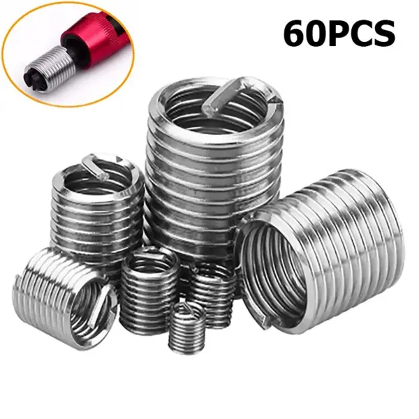 60Pcs Stainless Steel Coiled Wire Helical Threaded Inserts Kit M3-M12 Helicoil Thread Repair Insert Set for Hardware Repair Tool