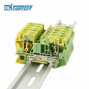 10Pcs ST6-PE Ground Din Rail Connector Spring-cage 6mm² Wire Protective Electrical Green Yellow Earth Terminal Block ST 6-PE