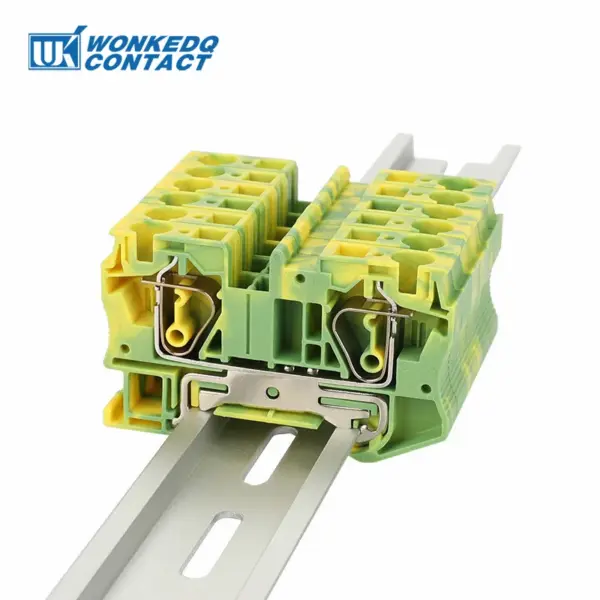 10Pcs ST6-PE Ground Din Rail Connector Spring-cage 6mm² Wire Protective Electrical Green Yellow Earth Terminal Block ST 6-PE