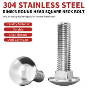 DIN603 Carriage Bolts 304 Stainless Steel Round Head Square Neck Bolt M5 M6 M8 M10 M12 Heavy Duty Hardware Fasteners
