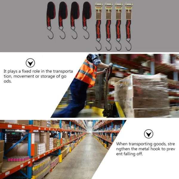 4pc 15 Inch Ratchet Tie Down Strap Heavy Duty Cargo Lashing Polyester Webbing Reinforced Buckle Rust Resistant Load Restraint