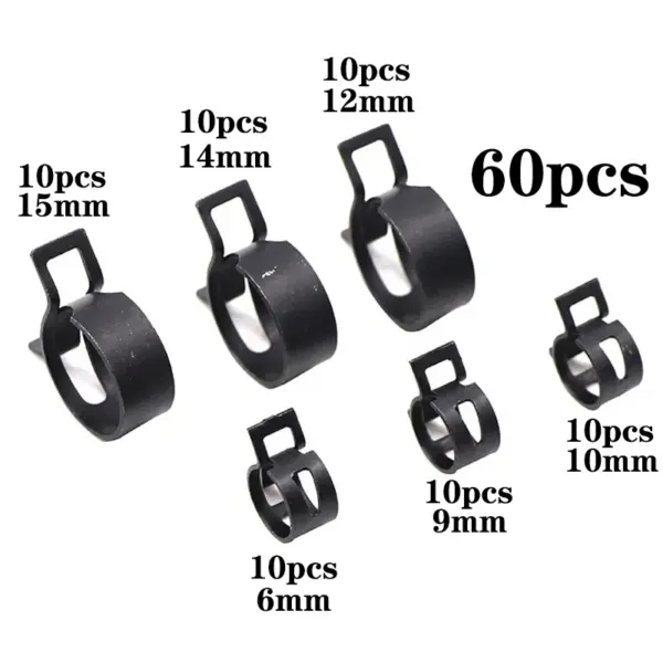 60Pcs/set 6-15mm Bagged Q673B Vacuum Spring Fuel Clip Oil Water Hose Pipe Tube Clamp Black Assortment Kit