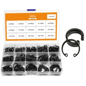 445Pcs Black Circlip Retaining Ring Inner Seal Ring Sealing Solid Gasket M8-M24 Locking Rings Fasteners Kit for Sump Plugs Oil