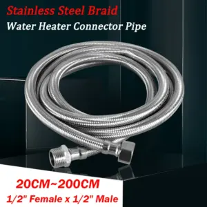 BSP 1/2" Female x 1/2" Male 304 Stainless Steel Flexible Tap Connector Braided Hose Lengths 200mm-2000mm Extension Pipe