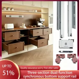 Silent Ball Bearing Three Section Full Extension Bottom Mount Drawer Slides Push To Open Thickened Stainless Steel Premium