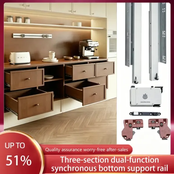 Silent Ball Bearing Three Section Full Extension Bottom Mount Drawer Slides Push To Open Thickened Stainless Steel Premium