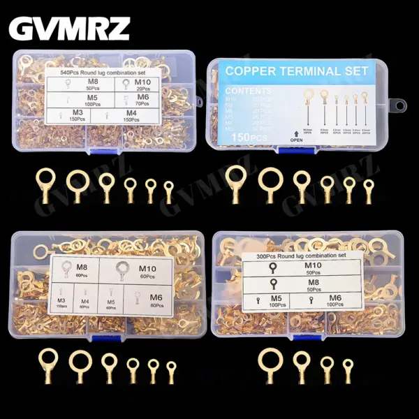 150~540PCS M3/M4/M5/M6/M8/M10 Ring Lugs Eyes Copper Crimp Terminals Cable lug Wire Connection Non Insulated Assortment Kit