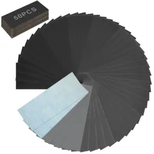 50PCS Premium Sandpaper Assortment, 13 Grits for Wood Metal Car Wet Dry Sanding
