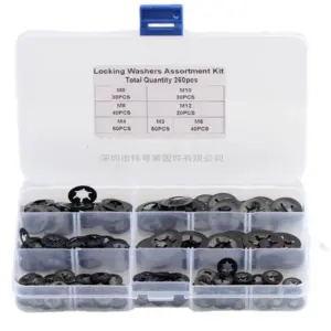 260pcs M3 M4 M5 M6 M8 M10 M12 Bearing Clamp Washer Retaining Ring Starlock Push On Fixes Clip External Circlip