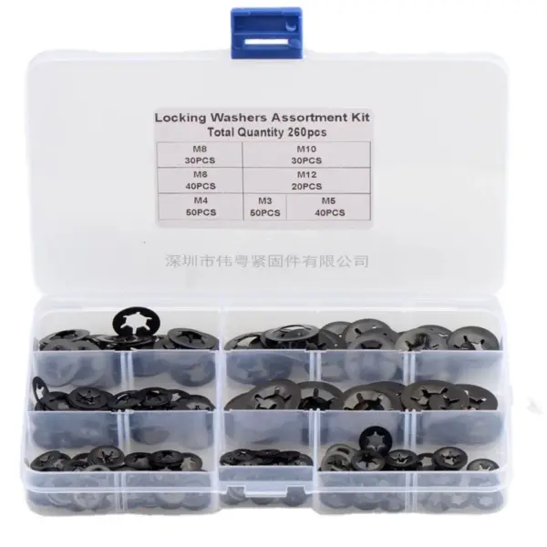 260pcs M3 M4 M5 M6 M8 M10 M12 Bearing Clamp Washer Retaining Ring Starlock Push On Fixes Clip External Circlip