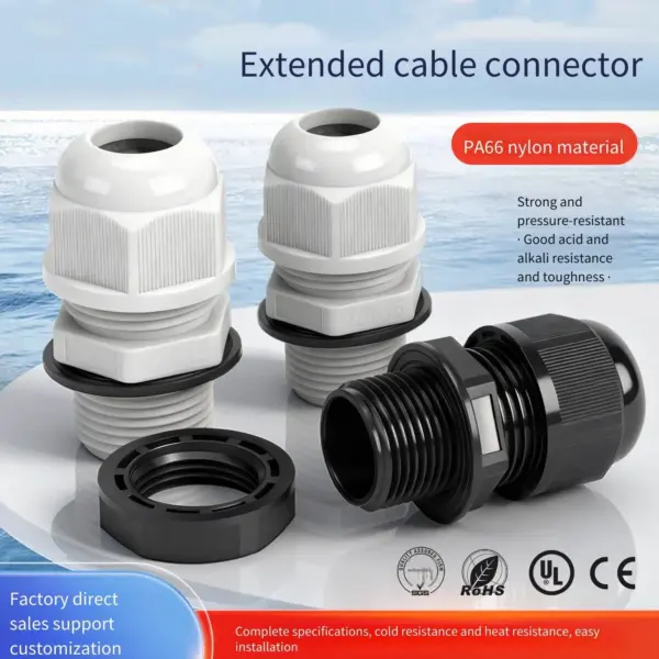 10 Pieces High-end extended PA66 nylon cable waterproof joint flame retardant IP69KM type PG external thread connection gland