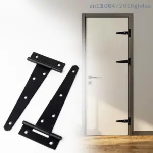 2 Pcs Heavy Duty Black T Shape Iron Hinges Galvanized Door Gate Hardware Hinges Shed Cabinet Barn Room Strap Hinge With Screw