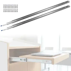 1 Pair 68inch 3 Fold Ball Bearing Steel Hardware Drawer Rails with Lock Heavy Duty Tool Box Runner Tracks 500Lbs Load Capacity