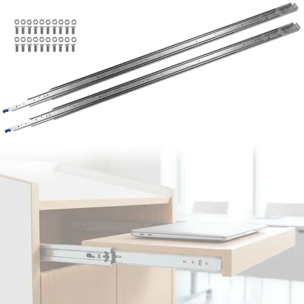 1 Pair 68inch 3 Fold Ball Bearing Steel Hardware Drawer Rails with Lock Heavy Duty Tool Box Runner Tracks 500Lbs Load Capacity