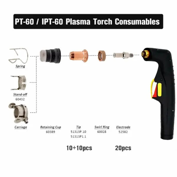 BOFO 40Pcs Plasma Tips Kit 1.0mm 1.1mm Electrode 52582 for IPT-60 PT60 PT40 IPT-40 Plasma Torch 1.0mm Nozzle 51313P1.0