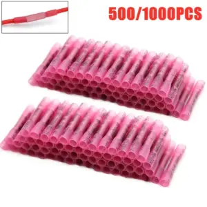 500/1000PCS Red Heat Shrink Crimp Terminals Waterproof Fully Insulated Seal Butt Electrical Wire Connectors 22-16 AWG Kit