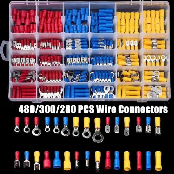 Crimp Spade Terminal Assorted Electrical Wire Cable Connector Kit Crimp Spade Insulated Ring Fork Spade Butt Lugs Set