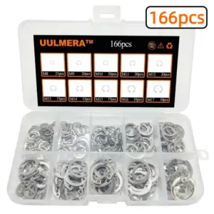 UULMERA 166pcs Internal Circlip Snap Ring Assortment 304 Stainless Steel 10 Sizes C-Type Metric Retaining Rings M8-M17 for Bore