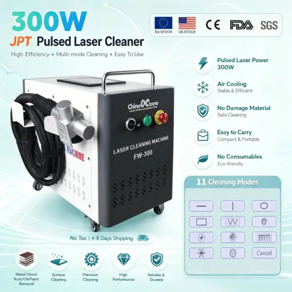 JPT Mopa 300W Pulse Laser Cleaning Machine Portable Laser Cleaner No Damage Material for Metal Wood Rust Oil Paint Removal 11Cleaning Modes