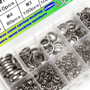 520pcs stainless steel spring lock washers set, M2-M12 - 9 sizes of open locking washers, for automotive and machinery repair.