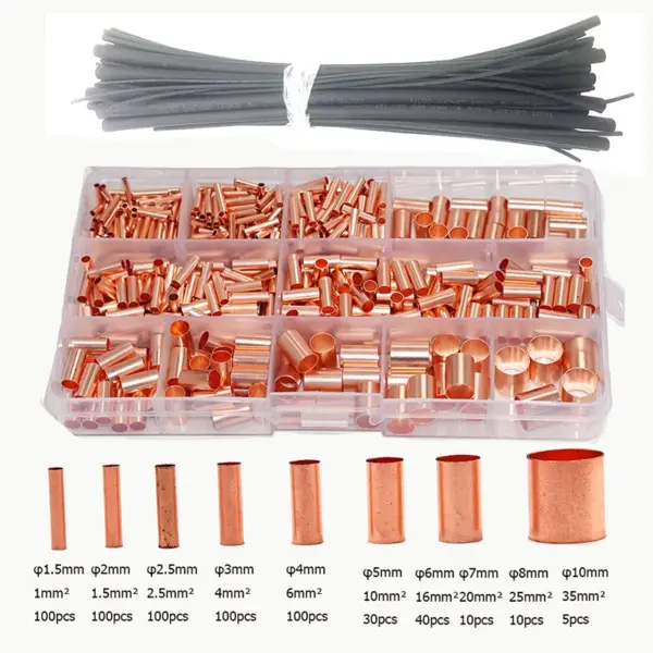 595/220pcs Straight Pure Copper Tube Butt Connectors Wire Ferrule Cable Crimp Terminal Kit GT1-10mm