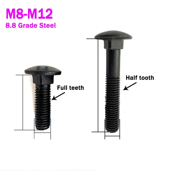 M8 M10 M12 Black 8.8 Grade Steel Truss Round Head Square Neck Carriage Screw Coach Bolt DIN603