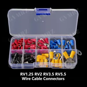 102PCS RV1.25 RV2 Insulated Electrical Wire Cable Connectors Ring Lugs Crimping Terminals Kit Red Yellow Black Blue RV3.5 RV5.5