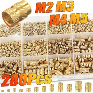 280Pcs Heat Set Threaded Inserts Kit - M2/M3/M4/M5 Brass Knurled Nuts for 3D Printing (PLA/ABS/PETG/PP/PPS) & Plastic Parts