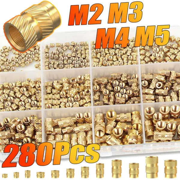 280Pcs Heat Set Threaded Inserts Kit - M2/M3/M4/M5 Brass Knurled Nuts for 3D Printing (PLA/ABS/PETG/PP/PPS) & Plastic Parts